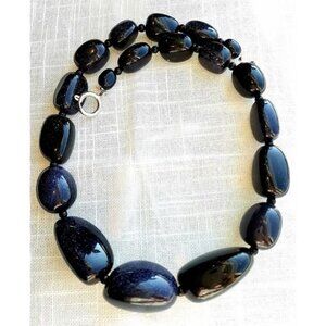 Navy blue Goldstone chunky statement necklace